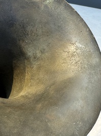 A Chinese archaistic bronze vase with Chilong design, 'Gu 觚', Ming