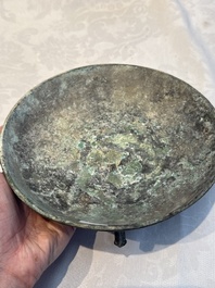 A Chinese archaic bronze food vessel and cover with 'Leiwen' and bosses design, 'Dou 豆', Eastern Zhou