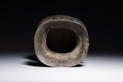 A Chinese archaistic bronze vase, 'Hu 壺', Ming