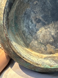 A Chinese bronze 'Garlic Head' wine vessel, 'Hu 壺', Western Han