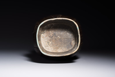 A Chinese archaistic bronze vase, 'Hu 壺', Ming