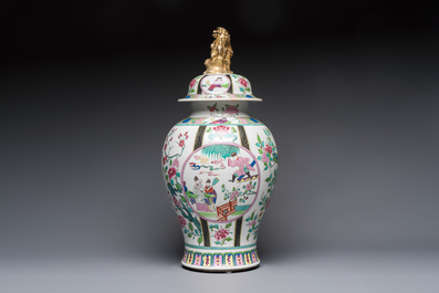 A French famille rose-style 'Xi Xiang Ji' covered vase, Samson, Paris, 19th C.