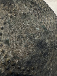 A Chinese archaic bronze food vessel and cover with 'Leiwen' and bosses design, 'Dou 豆', Eastern Zhou