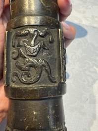 A Chinese archaistic bronze vase with Chilong design, 'Gu 觚', Ming