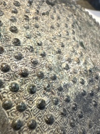A Chinese archaic bronze food vessel and cover with 'Leiwen' and bosses design, 'Dou 豆', Eastern Zhou