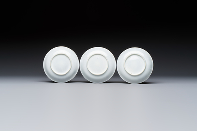 Four Chinese grisaille 'Western subject' cups and nine saucers, Qianlong