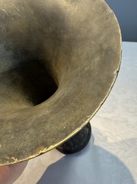 A Chinese archaistic bronze vase with Chilong design, 'Gu 觚', Ming