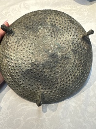 A Chinese archaic bronze food vessel and cover with 'Leiwen' and bosses design, 'Dou 豆', Eastern Zhou