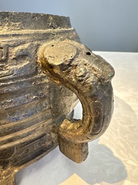 A Chinese archaic ritual tripod food vessel with Taotie design, 'Gui 簋', Western Zhou