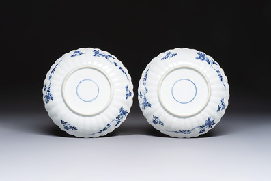 A pair of Chinese famille verte 'Sea Creatures' lobed plates, Kangxi