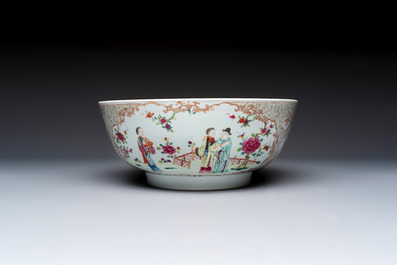 A Chinese famille rose punch bowl with figural design, Qianlong