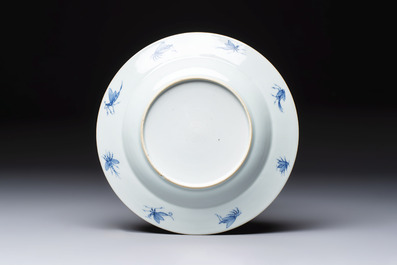 A Chinese blue and white 'La Dame au Parasol' plate after Cornelis Pronk, Qianlong