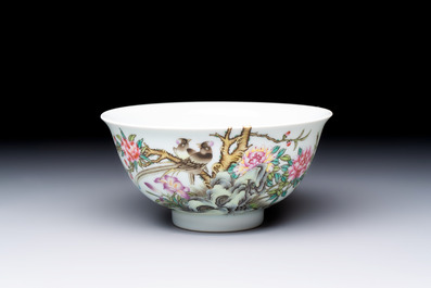 A Chinese falangcai 'Birds and Peonies' bowl, Yongzheng mark, Republic