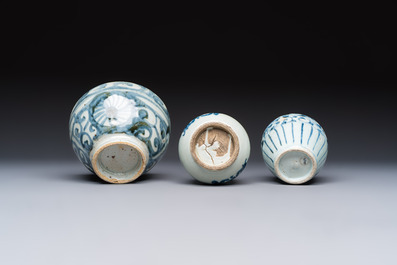 Two Chinese blue and white jars, Ming, and a Japanese blue and white vase, possibly Edo, 18th C.