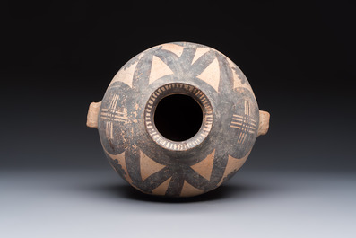 A Chinese painted pottery jar with zigzag design, Neolithic period, Majiayao culture, 3rd millennium B.C.