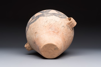 A Chinese painted pottery jar with zigzag design, Neolithic period, Majiayao culture, 3rd millennium B.C.