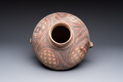 A Chinese painted pottery jar with geometric design, Neolithic period, Majiayao culture, 3rd millennium B.C.