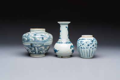 Two Chinese blue and white jars, Ming, and a Japanese blue and white vase, possibly Edo, 18th C.