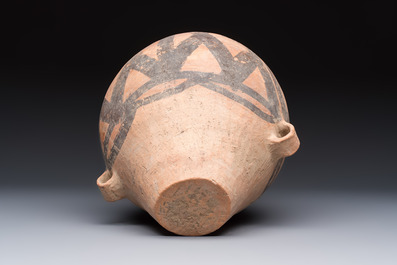 A Chinese painted pottery jar with zigzag design, Neolithic period, Majiayao culture, 3rd millennium B.C.