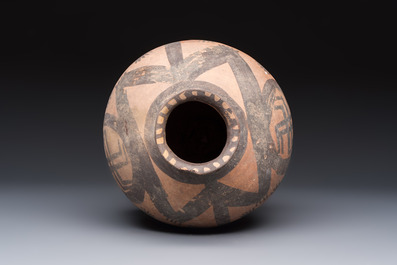 A Chinese painted pottery jar with zigzag design, Neolithic period, Majiayao culture, 3rd millennium B.C.
