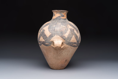 A Chinese painted pottery jar with zigzag design, Neolithic period, Majiayao culture, 3rd millennium B.C.