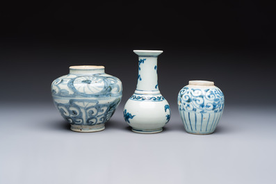Two Chinese blue and white jars, Ming, and a Japanese blue and white vase, possibly Edo, 18th C.