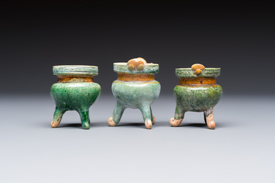 A group of ten Chinese glazed pottery mingqi, Ming