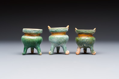 A group of ten Chinese glazed pottery mingqi, Ming
