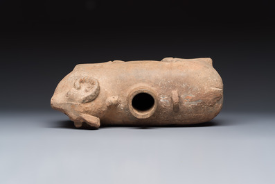 A Chinese grey pottery goat-shaped vessel, probably Han