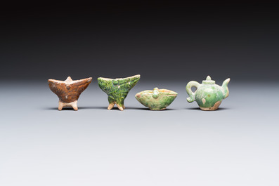 A group of ten Chinese glazed pottery mingqi, Ming