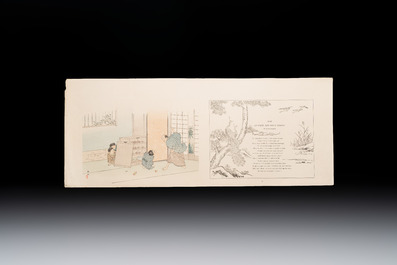 Sheets from Fables Choisies by Jean-Pierre Claris de Florian, illustrated woodblock prints by Japanese artists under Pierre Barboutau, 1895