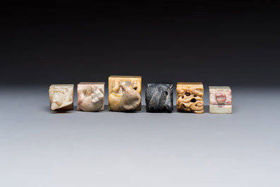 A group of 18 Chinese carved soapstone seals, 20th C.