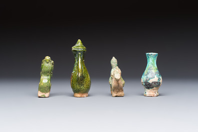 A group of ten Chinese glazed pottery mingqi, Ming