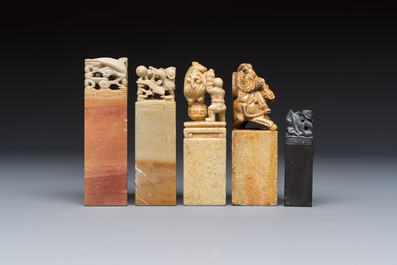 A group of 18 Chinese carved soapstone seals, 20th C.