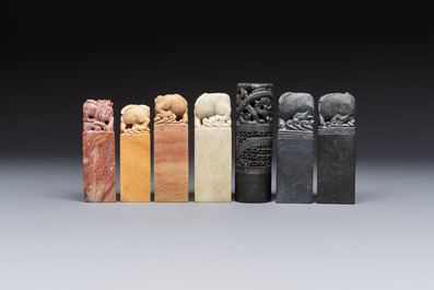 A group of 18 Chinese carved soapstone seals, 20th C.