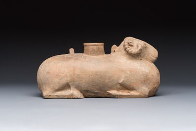 A Chinese grey pottery goat-shaped vessel, probably Han