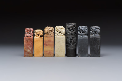 A group of 18 Chinese carved soapstone seals, 20th C.