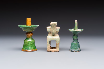 A group of ten Chinese glazed pottery mingqi, Ming