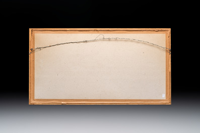 Chinese school: a framed painted fan with flowers, ink and colour on paper, dated 1924