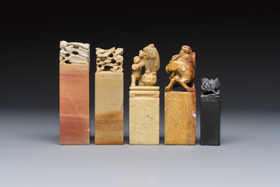 A group of 18 Chinese carved soapstone seals, 20th C.
