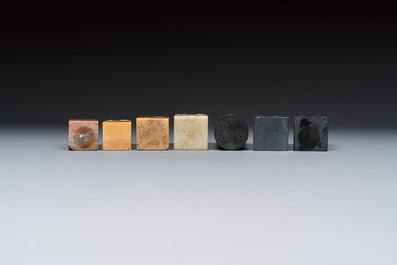 A group of 18 Chinese carved soapstone seals, 20th C.