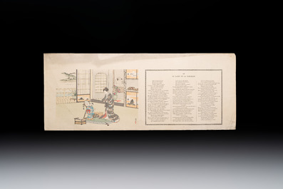 Sheets from Fables Choisies by Jean-Pierre Claris de Florian, illustrated woodblock prints by Japanese artists under Pierre Barboutau, 1895