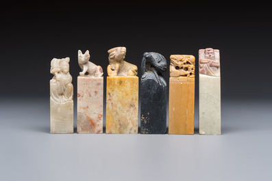 A group of 18 Chinese carved soapstone seals, 20th C.
