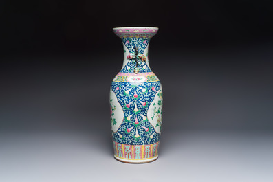 A Chinese famille rose vase with floral design, 19th C.
