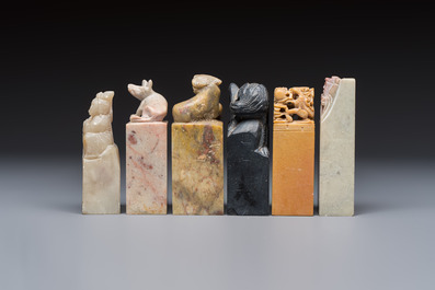 A group of 18 Chinese carved soapstone seals, 20th C.