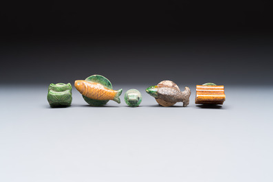 A group of ten Chinese glazed pottery mingqi, Ming