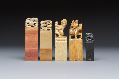 A group of 18 Chinese carved soapstone seals, 20th C.