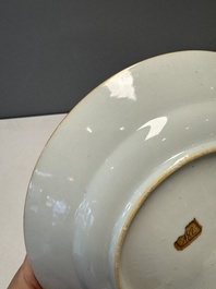 A rare Chinese doucai 'Commedia dell&rsquo;arte' 'South Sea Bubble' plate, Kangxi, ca. 1720