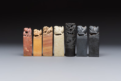 A group of 18 Chinese carved soapstone seals, 20th C.