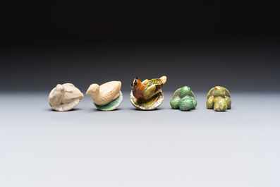 A group of ten Chinese glazed pottery mingqi, Ming